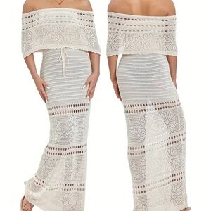 Off-Shoulder Crochet Maxi Dress